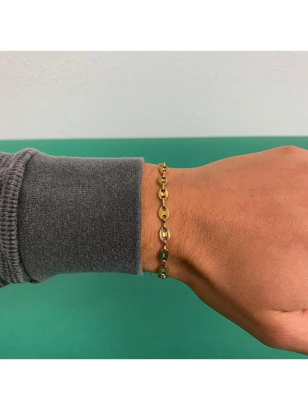 Y2k Cyber Vintage style Coffee Bean Stainless Steel Silver Bracelet. High